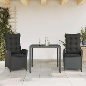 Polyrattan Kerti Étkezőgarnitúra - 3 részes - Fekete