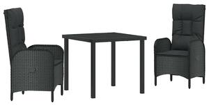 Kert étkező szett párnával 3 pcs Fekete polirattan
