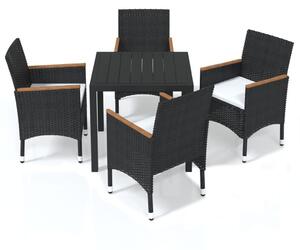 5 részes fekete polyrattan kerti étkezőgarnitúra párnákkal