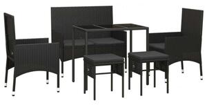 6 részes fekete polyrattan kerti ülőgarnitúra párnákkal