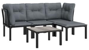 Polyrattan Kerti Ülőgarnitúra - 5 részes - Fekete-Szürke