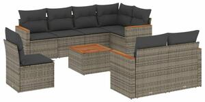 VidaXL 9-részes szürke polyrattan kerti ülőgarnitúra párnákkal