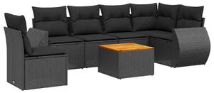 VidaXL 7 részes fekete polyrattan kerti ülőgarnitúra párnával