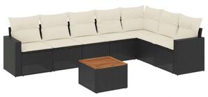 Polyrattan Kerti Ülőgarnitúra - 8 részes - Fekete
