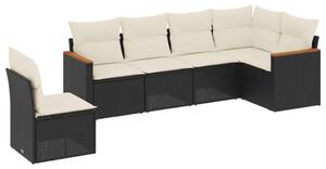 Polyrattan Kerti Ülőgarnitúra - 6 részes - Fekete