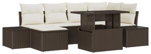 Kerti Sofa Készlet 7 darabos Barna Rattan, Poliészter