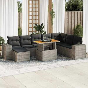 VidaXL Polyrattan Kerti Ülőgarnitúra - 9 részes - Szürke