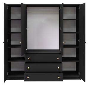 Siena D4 négyajtós szekrény, 3 fiókkal és tükörrel - 196 cm - fekete