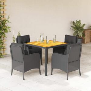 VidaXL Kerti Étkezőgarnitúra - 5 részes - Fekete Polyrattan