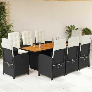 VidaXL Polyrattan Kerti Étkezőgarnitúra - 9 részes - Fekete
