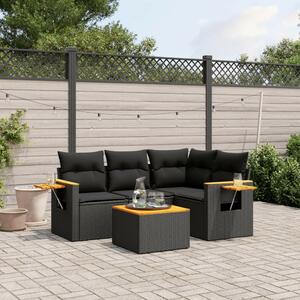 VidaXL 5 részes fekete polyrattan kerti kanapészett párnákkal