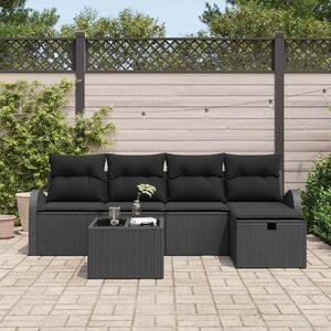 Kerti Kanapé Szett párnával tárolóval 6 pcs Fekete Poli rattan