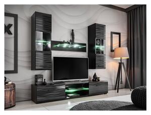 ANDA nappali szekrénysor LED-világítással - fekete / Sahara fólia