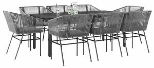 VidaXL 9 részes szürke polyrattan üveg kerti étkezőgarnitúra párnával