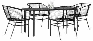 5 részes fekete polyrattan üveg kerti étkezőgarnitúra