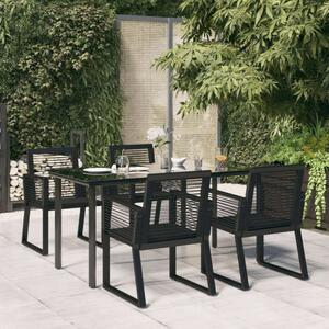 Elegáns Fekete PVC Rattan Kerti Étkezőgarnitúra - 5 részes