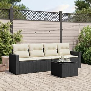 VidaXL 5 részes fekete polyrattan kerti kanapészett párnákkal