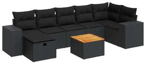VidaXL 8 részes fekete polyrattan kerti ülőgarnitúra párnákkal