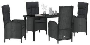 VidaXL Kert étkező szett párnával 5 pcs Fekete Poli rattan
