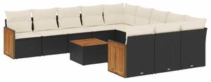 VidaXL 12 részes fekete polyrattan kerti ülőgarnitúra párnákkal