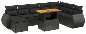 VidaXL Polyrattan Kerti Ülőgarnitúra - 9 részes - Fekete