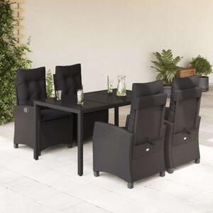 VidaXL - 5 Részes Fekete Polyrattan Kerti Étkezőgarnitúra