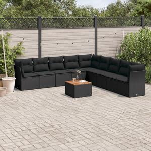 VidaXL 10 részes fekete polyrattan kerti ülőgarnitúra párnákkal