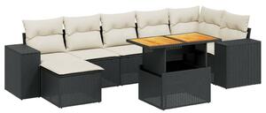 Polyrattan Kerti Ülőgarnitúra - 8 részes - Fekete