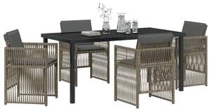 5 Darabos Kerti Étkezőszett Párnákkal Szürke Polyrattan