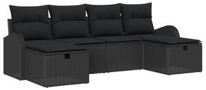 6 részes Kert Sofa Szett Párnákkal Fekete Poli Rattan