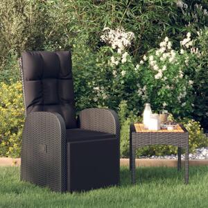 VidaXL fekete dönthető háttámlás polyrattan kerti szék párnával