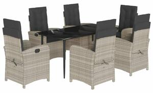 VidaXL 7 részes világosszürke polyrattan kerti étkezőszett párnával