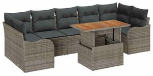 VidaXL Kerti Kanapé Szett tárolóval 8 pcs Szürke Poli rattan