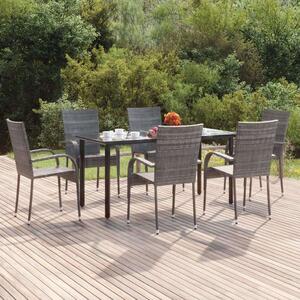 Polyrattan Kerti Étkezőgarnitúra - 7 részes - Szürke