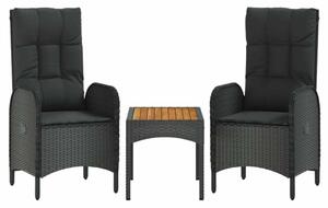 VidaXL Polyrattan Kerti Ülőgarnitúra - 3 részes - Fekete