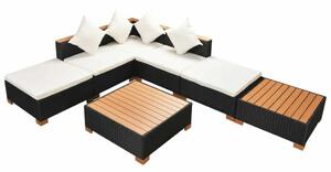 Polyrattan Kerti Bútorszett - 7 részes - Fekete