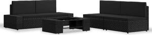 Polyrattan Kerti Ülőgarnitúra - 5 részes - Fekete