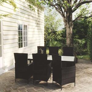 Polyrattan Kültéri Étkezőszett - 7 részes - Fekete