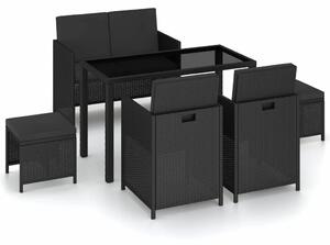 VidaXL 6 részes fekete polyrattan kültéri étkezőszett párnákkal
