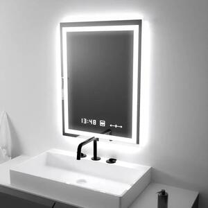 Téglalap alakú LED tükör, 45x60cm, Verite MotionGlow Marcello, páramentesítő rendszer, óra és hőmérő, szabályozható