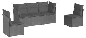 VidaXL 5 részes fekete polyrattan kerti kanapészett párnákkal