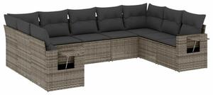 VidaXL 9-részes szürke polyrattan kerti ülőgarnitúra párnákkal