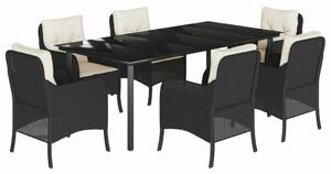 VidaXL Polyrattan Kerti Étkezőgarnitúra - 7 részes - Fekete