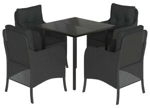 VidaXL 5 részes fekete polyrattan kerti étkezőgarnitúra párnákkal