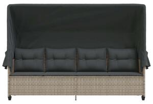 VidaXL világosszürke polyrattan napozóágy tetővel és párnával