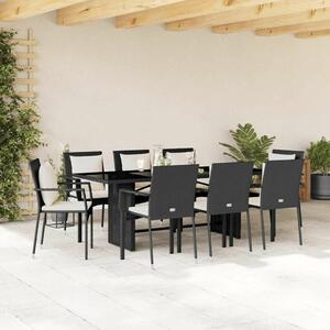 Polyrattan Kerti Étkezőgarnitúra - 9 részes - Fekete