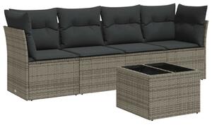 VidaXL 5 részes szürke polyrattan kerti ülőgarnitúra párnákkal