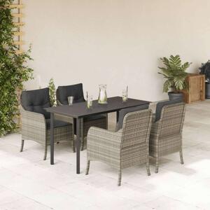 VidaXL 5részes világosszürke polyrattan kerti étkezőgarnitúra párnával