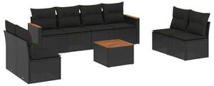 VidaXL - 9 részes Polyrattan Kerti Ülőgarnitúra - Fekete