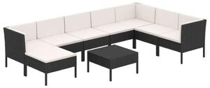 VidaXL 9 részes fekete polyrattan kerti ülőgarnitúra párnákkal
